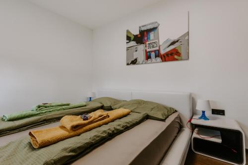 two beds in a hospital room with a blanket at FAIRien from home in Neusiedl am See