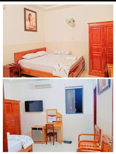 Ένα ή περισσότερα κρεβάτια σε δωμάτιο στο Minh Quân hotel
