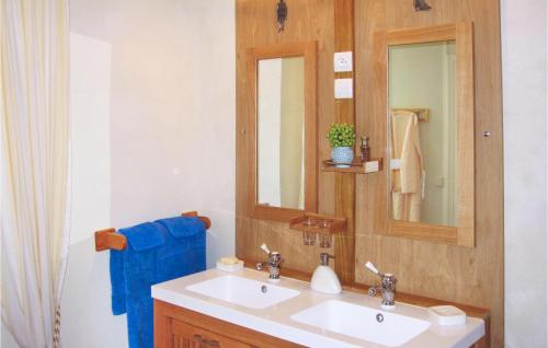 ein Bad mit einem Waschbecken und einem Spiegel in der Unterkunft Nice Home In Beurlay With 2 Bedrooms, Wifi And Heated Swimming Pool in Beurlay