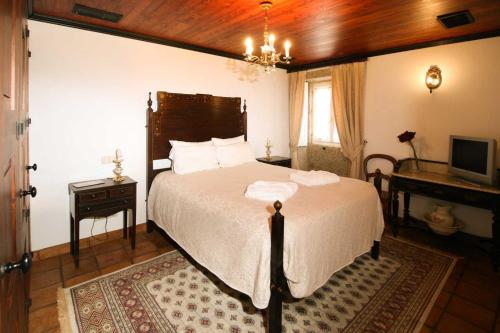 a bedroom with a large bed and a television at Quinta de Malta in Durrães