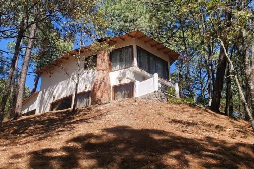 a house on top of a hill with trees at Villa Fantasía a 15 min a pie de cascada in Mazamitla