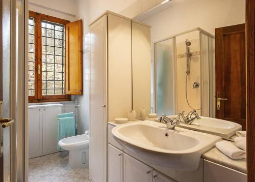 拉達因基安蒂的住宿－Casa Serena, Radda in Chianti, località Lucarelli.，白色的浴室设有水槽和卫生间。