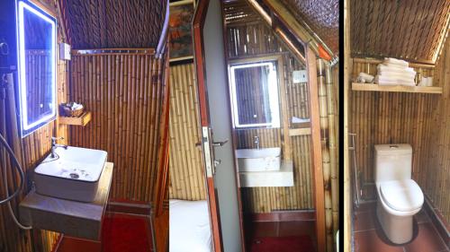 a small bathroom with a toilet and a sink at Coco Island Cồn Phụng in Ben Tre