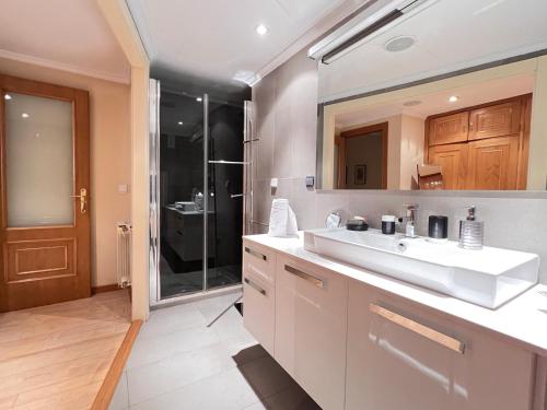 a bathroom with a white sink and a shower at Housingleon Ordoño II in León