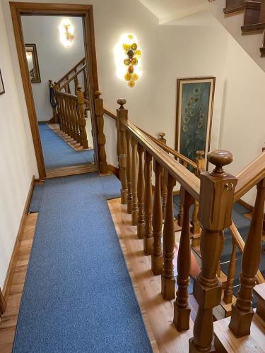 a staircase in a house with a blue carpet at VILLA MARGHERITA in Pieve di Soligo