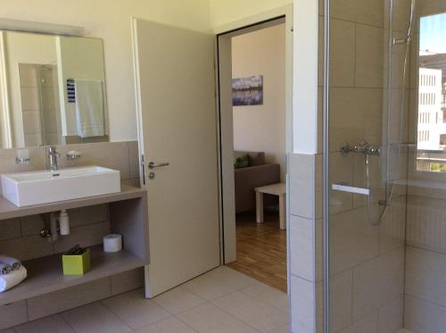 a bathroom with a sink and a shower at Business Center IN Villa in Bellinzona