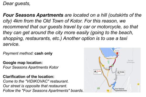 een schermafdruk van een pagina van een document met een kaart bij Four Seasons Apartments in Kotor