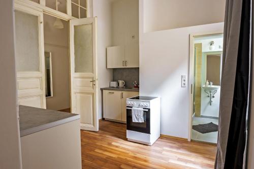 eine Küche mit einem Kochfeld im Zimmer in der Unterkunft Vienna Living Apartments - Müllnergasse in Wien