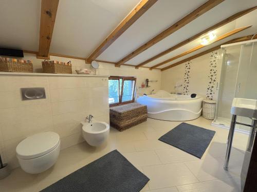 łazienka z toaletą, umywalką i wanną w obiekcie Holiday Home Valmoneda w Rovinj