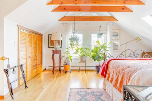 a bedroom with a bed and plants in it at Urban Oasis in Hope Village in Providence