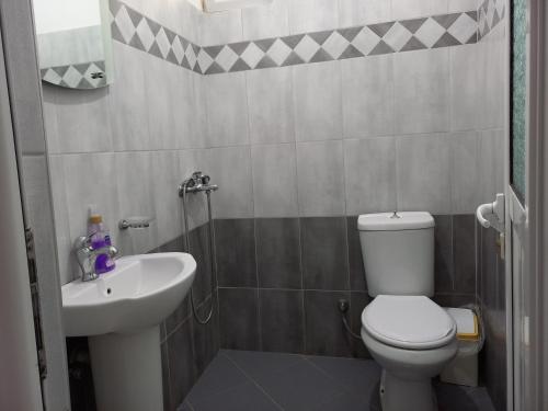 a bathroom with a toilet and a sink at Emiljano Seaview in Ksamil