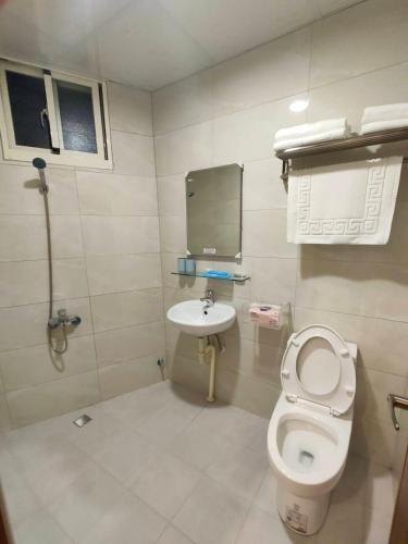 a bathroom with a toilet and a sink at 山淺民宿 Yamasaki Old House in Taiping