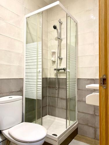 a bathroom with a shower and a toilet at Apartamentos Fuencarral in Madrid