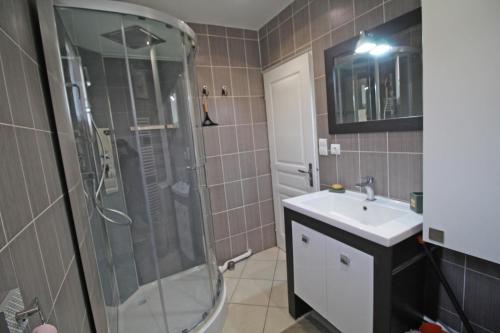 een badkamer met een douche en een wastafel bij Le clos sainte marie in Limoges