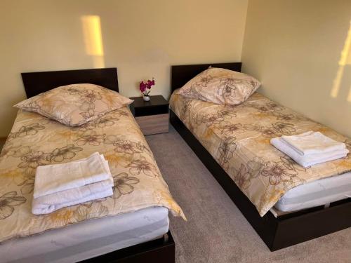 two beds sitting next to each other in a room at Wohnung 18 in Lutherstadt Eisleben