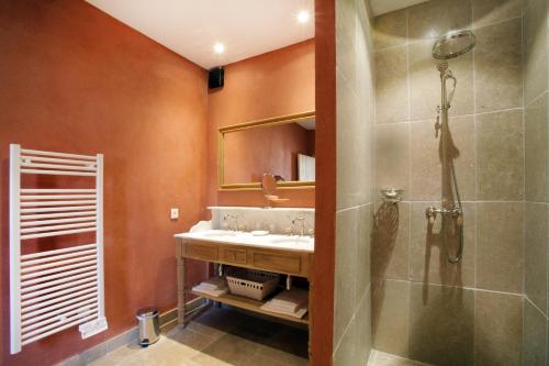 a bathroom with a shower and a sink at Domaine des Peyre in Robion en Luberon