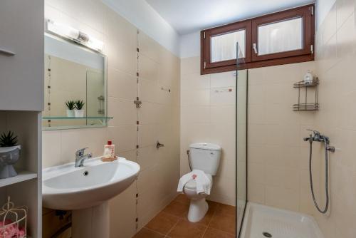 a bathroom with a sink and a toilet and a shower at Mayas House Greece Rhodes Kremasti in Kremasti