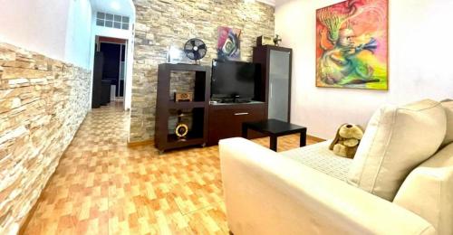 a living room with a couch and a tv at Toscal Nest in Santa Cruz de Tenerife
