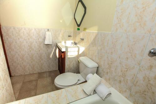 ein Bad mit einem WC und einem Waschbecken in der Unterkunft Hotel Colonial in Puyo