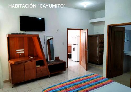 a bedroom with a television and a dresser with a mirror at Departamentos Ileana in Cozumel