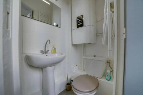 une salle de bain blanche avec des toilettes et un lavabo dans l'établissement La tête dans les nuages, à Rouen