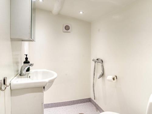 un bagno bianco con lavandino e doccia di 4 person holiday home in Frederiksværk-By Traum a Frederiksværk