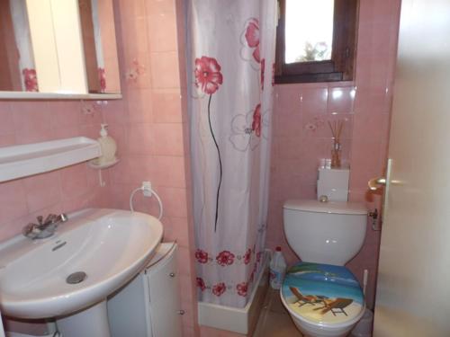ein Bad mit einem Waschbecken, einem WC und einer Dusche in der Unterkunft Appartement Marseillan-Plage, 2 pièces, 4 personnes - FR-1-326-599 in Marseillan