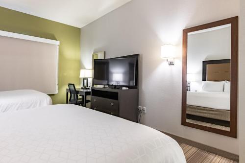 a hotel room with a bed and a tv and a mirror at Holiday Inn Express & Suites Ironton by IHG in Ironton