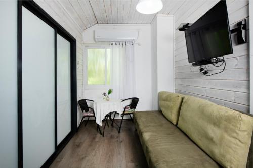 a living room with a couch and a table at Galilaeaen Loft in Chorazim
