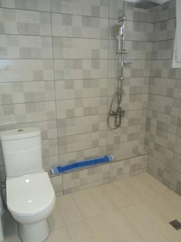 a bathroom with a toilet and a shower at The Getaway in Agia Marina Nea Kydonias