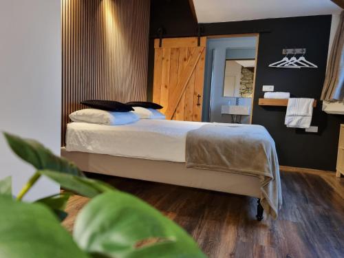a bedroom with a bed and a large mirror at B&B Barvaux, Durbuy in Durbuy