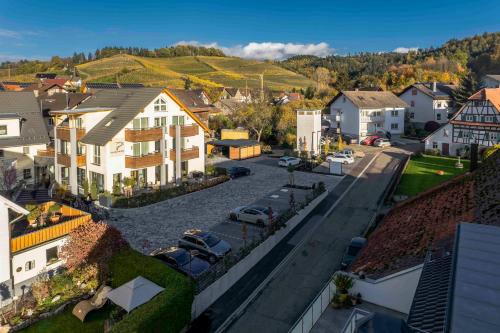 an aerial view of a small town with houses and cars at Pflugwirts Hotel und Gasthaus in Oberkirch