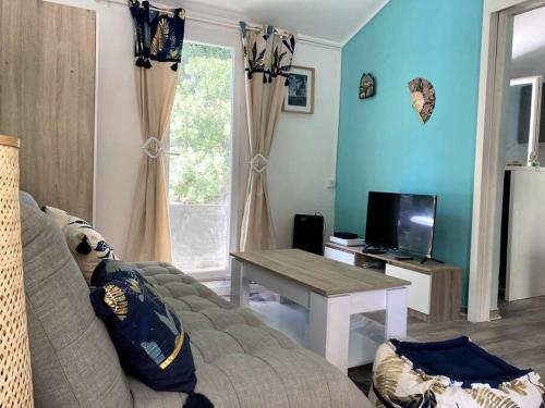 Μια τηλεόραση ή/και κέντρο ψυχαγωγίας στο Charmant logement avec jardin privatif à la campagne