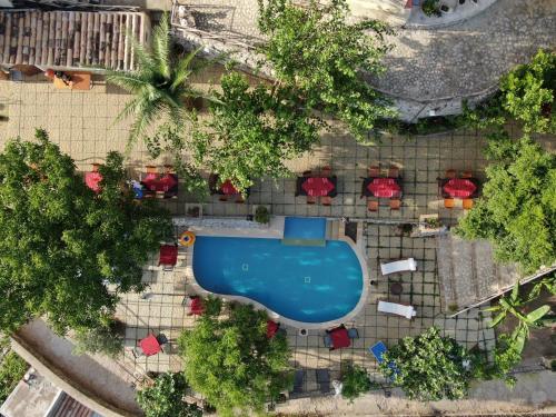 - une vue sur la piscine située dans un parc arboré dans l'établissement B & B Stillachiara, à Badolato