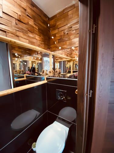 a bathroom with a toilet in a room at Kuredu / Uroa w Krainie Alicji in Ełk