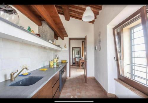 a kitchen with a sink and a counter top at Casettone di Torre Venturini in Civitella dʼAgliano