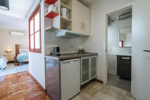 eine Küche mit Spüle und Arbeitsplatte in der Unterkunft Ático lujo junto a la catedral. Giralda in Sevilla