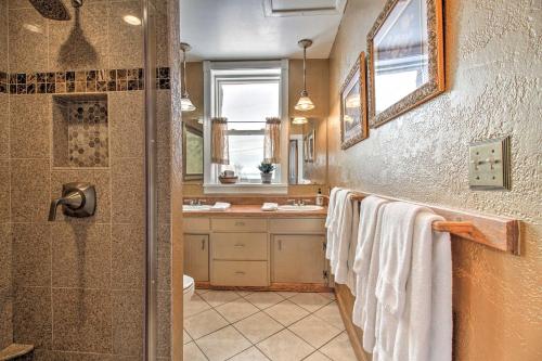 a bathroom with a shower and a sink at Historic Helena Home with Mtn Views - 2 Mi to Dtwn! in Helena