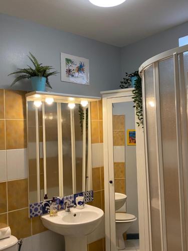a bathroom with a sink and a toilet and a mirror at Studio Carmes,entrée autonome,climatisé,parking privé payant in Toulouse