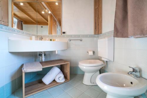 a bathroom with a white toilet and a sink at Ciasa Gianot - Shin in Moena