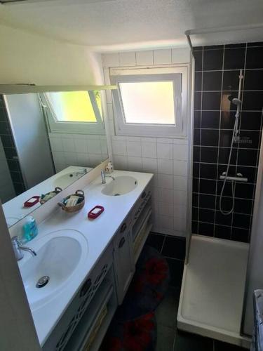 Et badeværelse på Appartement centre ville terrasse jardin garage chez Priscilla