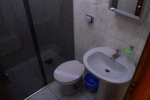 a bathroom with a toilet and a sink at Paradise Palace Hotel in Aparecida