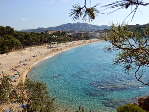 a beach with a bunch of people in the water at Estudio Paz in Lloret de Mar