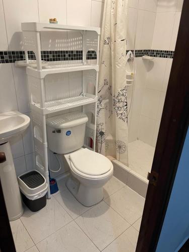 łazienka z toaletą i prysznicem w obiekcie Apt estudio calle97301 w mieście Bogota