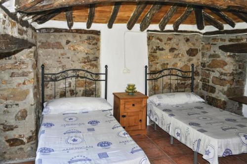1 dormitorio con 2 camas en una habitación de piedra en 6 bedrooms villa with private pool furnished garden and wifi at Montefrio, en Montefrío