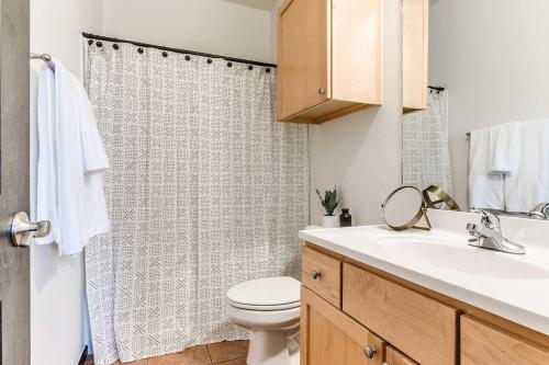 ein Bad mit einem WC, einem Waschbecken und einer Dusche in der Unterkunft Norman, Oklahoma, Vacation Rental 1 Mi to OU! in Norman