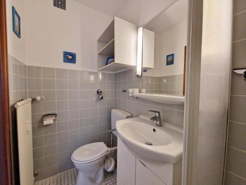 a small bathroom with a toilet and a sink at Vier Jahreszeiten 3-22 in Großenbrode