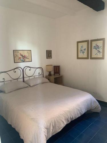 1 dormitorio con 1 cama blanca grande en una habitación en Cozy beach house with nice garden, basic feel, en Bonassola