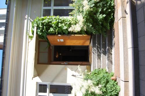 a window with plants in it on a building at Hotell Kungsängstorg in Uppsala