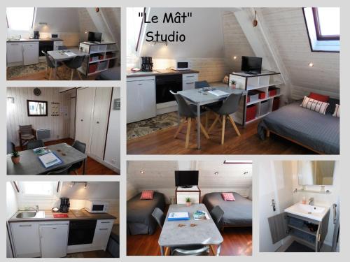 Un collage de quatre photos d'une petite maison dans l'établissement Résidence La Hoguette, à Saint-Malo